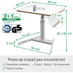 Bureau compact assis-debout électrique 80x60 (LEITZ ERGO)